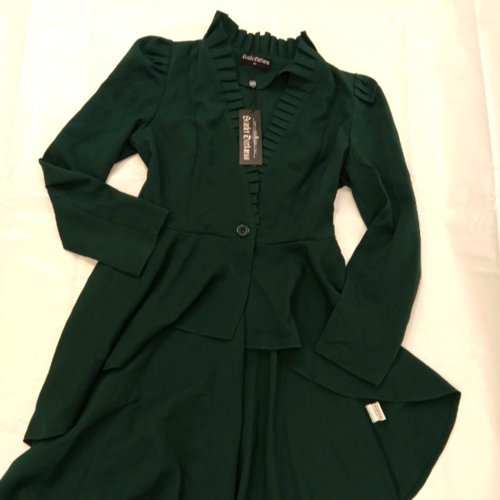 NWT Jade Green Womens Gothic Steampunk Jacket Long Victorian Waistcoat- M